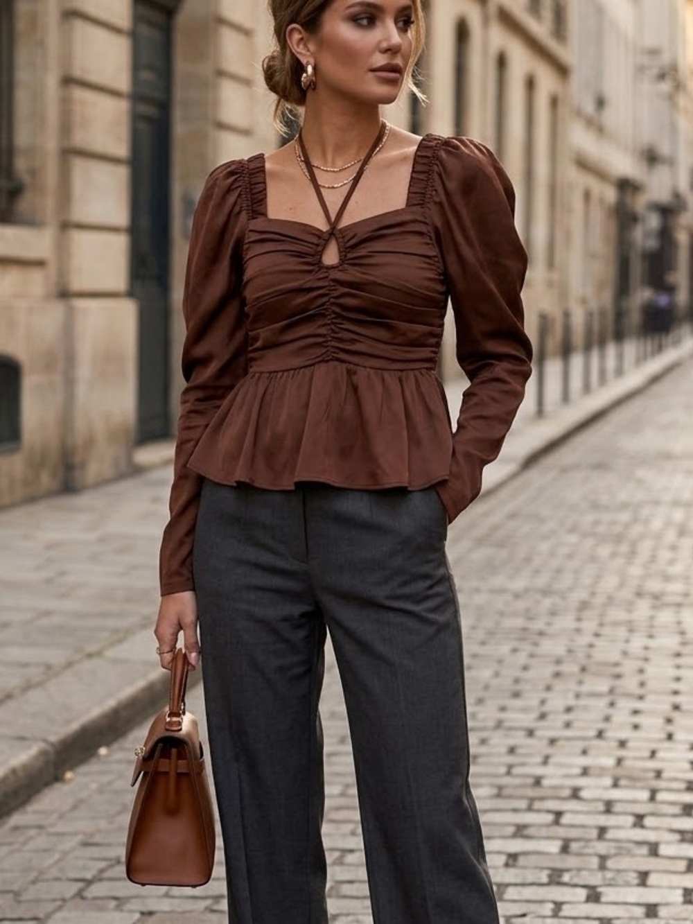 Six/Fifty the Ruby blouse Puff long sleeves smocked back ruffle hem top